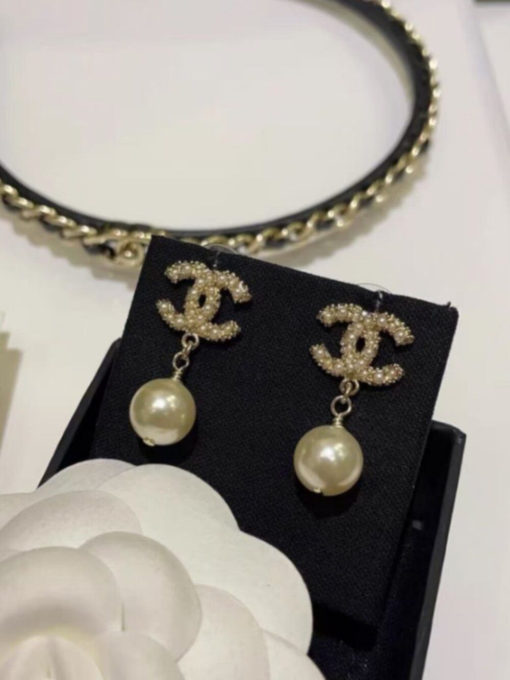Chanel Pearl Drop CC Earrings